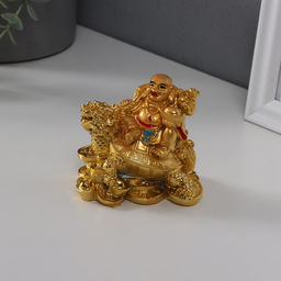 Нэцкэ фигурка «Хотей на драконочерепахе», 7.5×7.5 см, под золото