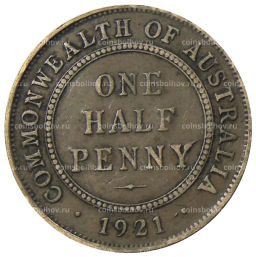 Монета 1/2 пенни 1921 года Австралия