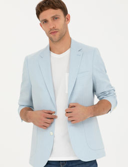 A__k Mavi Ex. Slim Fit Keten Kar___ml_ Ceket