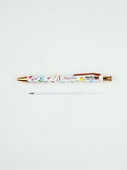 Цена за 10 шт. Ручка шариковая, синяя паста, пластиковый корпус С 8 марта сирень