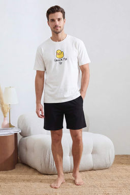 Ekru Regular Kesim Ordek Bask?l? Pamuklu Pijama Tak?m? TMNSS26PT00027 - Trendyolmilla фото 3