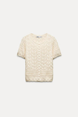 POINTELLE KNIT CARDIGAN WITH FAUX PEARL BUTTONS - Zara фото 5