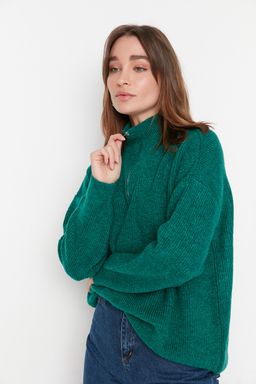 Yesil Yumusak Dokulu Fermuarl? Triko Kazak TWOAW20XS0009