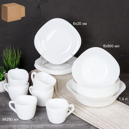 Столовый набор 19 предметов квадратный с кружками / GRAY-13/87595/(WHITE)+BY09FXB220JC /уп 2/