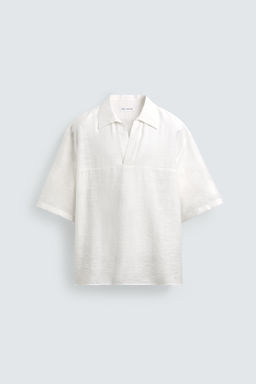 CAMISA POLO FLUIDO JACQUARD / Blanco - Zara фото 7