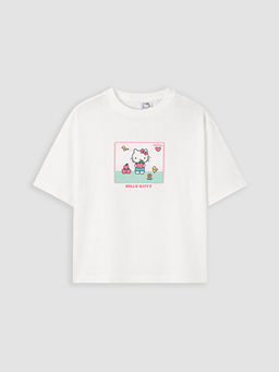 Bisiklet Yaka Hello Kitty Bask?l? K?z ?ocuk Ti??rt