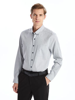 Regular Fit Uzun Kollu Desenli Poplin Erkek G?mlek
