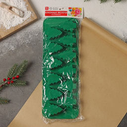 Форма для выпечки новогодняя Доляна Ёлочка, силикон, 32.5?11.5 см, 12 ячеек, зелёная  фото 5