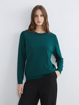 Bisiklet Yaka Ta?l? Kad?n Triko Kazak