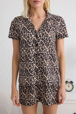 Trendyolmilla Leopar Burumcuk Kumas Sortlu Orme Pijama Tak?m? THMSS25PT00156 фото 3