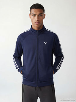 Dik Yaka ?eritli Erkek Fermuarl? Sweatshirt