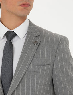 Gri Ex. Slim Fit _izgili Tak_m Elbise