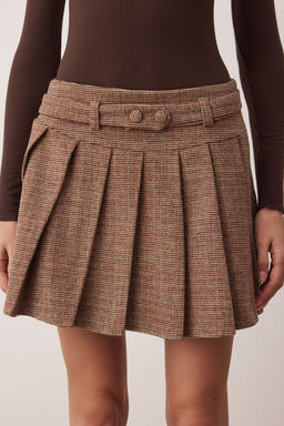 Kahverengi Ekose/Kareli Piliseli Mini Etek TWOAW26ET00014 - Trendyolmilla фото 3