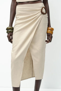 LINEN BUCKLE MIDI SKIRT - Zara фото 10