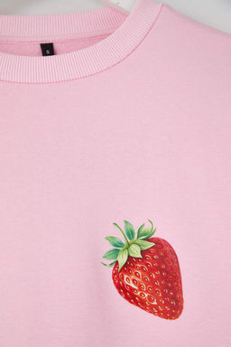 Teen Ac?k Pembe Cilek Bask?l? Ici Polarl? Orme Sweatshirt TWOAW26SW00196 - Trendyolmilla фото 2