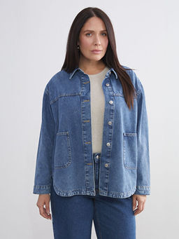 G?mlek Yaka Oversize Kad?n Jean Ceket