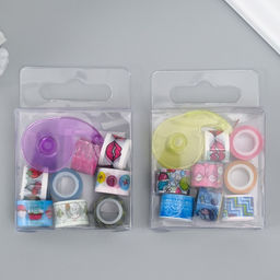 Цена за 2 шт. Клейкая лента декоративная с держателем, набор 8 шт., ш. 1.2 см, дл. 2.8 м, МИКС