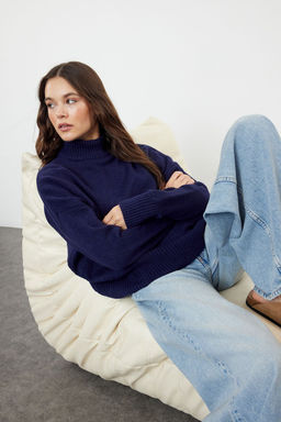 Lacivert Genis Kal?p Yumusak Dokulu Triko Kazak TWOAW23KZ00469