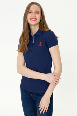 U. S. Polo Assn Женская темно-синяя базовая футболка с воротником-поло - U.s. polo assn фото 9