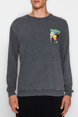 Antrasit Relaxed/Rahat Kesim Bisiklet Yaka Eskitme/Soluk Efektli Sweatshirt TMNAW23SW00476 - Trendyolmilla фото 4