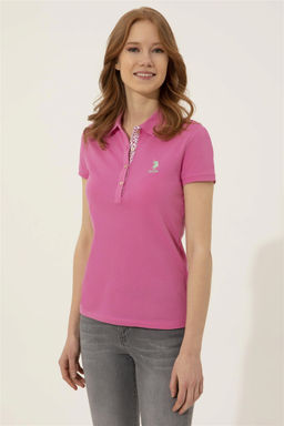 Женская розовая футболка с воротником поло Basic - U.s. polo assn фото 9
