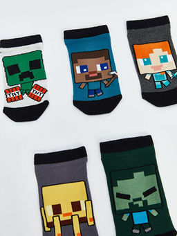 Minecraft Desenli Erkek ?ocuk Patik ?orap 5li