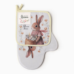 Набор кух. Доляна Зайчиха: варежка 20х28 см, прихватка 17х17 см, 35% хл, 65% пэ  фото 6