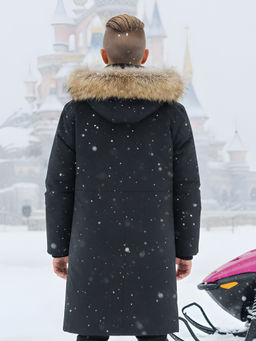 Парка зимняя подростковая для мальчика с капюшоном и мехом черного цвета 9535Ch - Valianly фото 20