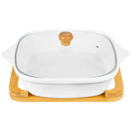 Блюдо д/запекания и сервировки 2 л 31,5*25,6*12,5 см "Снежинки" с стекл крышкой на дер подстаке