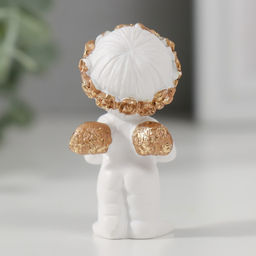 Цена за 2 шт.Фигурка полистоун Ангелочек в венке с сердечком, белый с золотом, 5.2?2.5?2.7 см