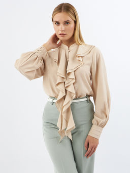 Блузкас отлетными рюшами OD-914-1 бежевый - Tantino фото 12