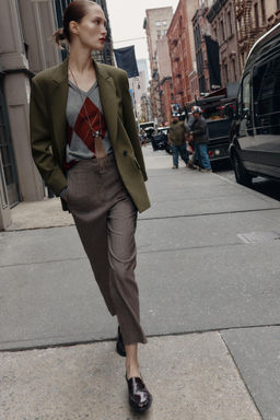 HIGH-WAIST CHECKED TROUSERS