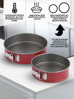 51056 GIPFEL Набор из 2 разъёмных форм для выпечки KAPRI 24x6,5см и 24x6,5см с антипригарным покрытием. Материал: углеродистая сталь. Цвет: красный/серый.  фото 10