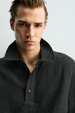 CAMISA POLO 100% LINO / Negro - Zara фото 5