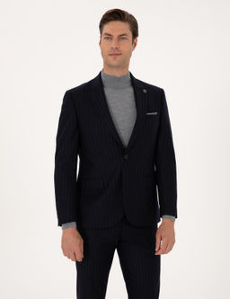 Lacivert Slim Fit %100 Y_n Tak_m Elbise