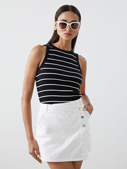 Bisiklet Yaka ?izgili Kad?n Atlet