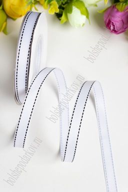 Лента репсовая 1 см*20 ярд "Мелкая строчка" SF-1298, белый/черный №01