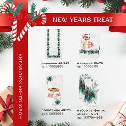 Дорожка на стол Этель New Years treat 30?70 см, 100% хлопок, саржа 190 г/м?, белая