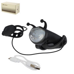 Фонарь передний детский COMIRON JUMPER корпус PC+Silicone, свет LED 60lm аккум 400 mAh, сигнал 120Дб влагозащищённый, вес 52гр. Черный /уп126/ - Галеонтрейд фото 3