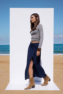 TRENDYOLMILLA Yag Yesili Baglamal? Kruvaze Kapama Viskon Kumasl? Maxi Boy Dokuma Etek TWOSS24ET00006 фото 31