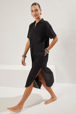 TRENDYOLMILLA Cicek Desenli Midi Dokuma %100 Pamuk Y?rtmacl? Plaj Elbisesi TBESS25EL00050  фото 12