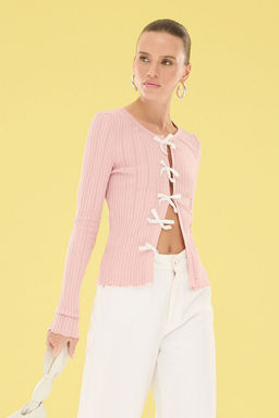 TRENDYOLMILLA Pudra Premium Iplik/Ozel Iplik Kurdeleli Triko H?rka TWOSS25HI00012