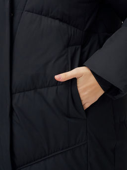 Пальто летучая мышь женское с капюшоном зимнее черного цвета 9616Ch - Mtforce фото 8