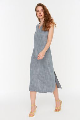 Siyah V Yaka Y?rtmac Detayl? Elbise TWOSS22EL1423