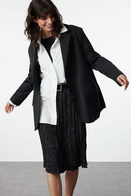 Siyah Midi Simli Pileli Triko Etek TWOAW24ET00000