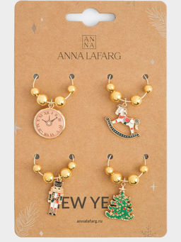 Подвеска для бокала, 4 шт, металл/стразы, Елка с игрушками, New year - Anna lafarg фото 5