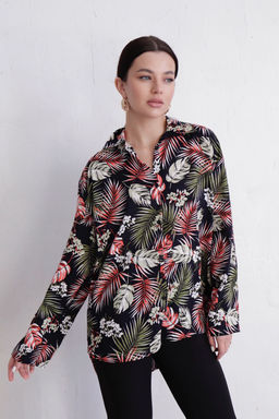 11655 Рубашка с тропическим принтом чёрная - Martichelli фото 12