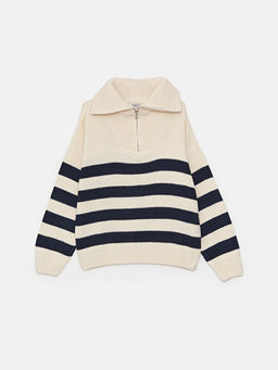 Polo Yaka ?izgili Uzun Kollu K?z ?ocuk Triko Kazak