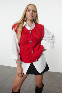 K?rm?z? Yumusak Dokulu Fitted Yelek TWOAW25YE00027