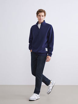 Fermuarl? Dik Yaka Uzun Kollu Erkek Sweatshirt